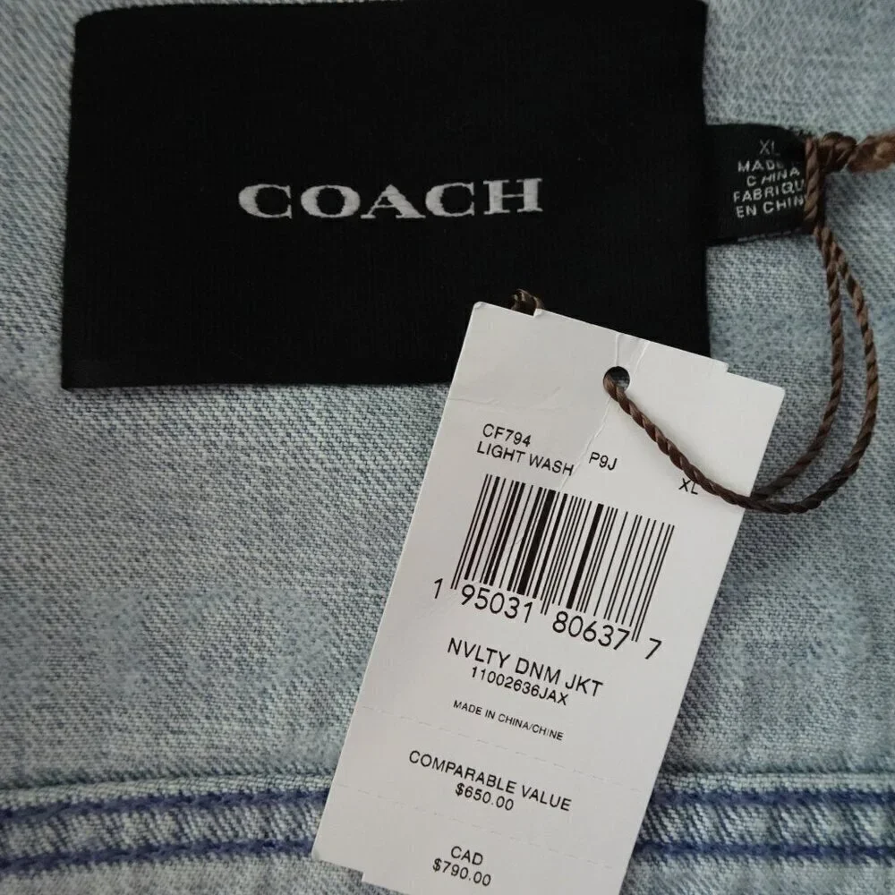 Coach Jean Jacket Men's Size XL Blue Novelty Denim Jacket Cotton Big Logo